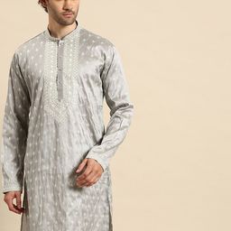 MANQ Woven Design Mandarin Collar Straight Kurta-15