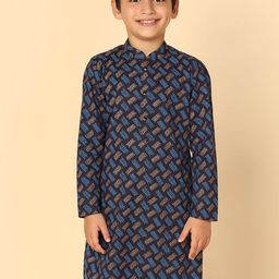 KISAH Boys Geometric Printed Straight Pure Cotton Kurta-19