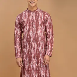DEYANN Mandarin Collar Abstract Printed Cotton Silk Straight Kurta-0