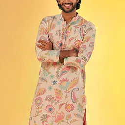 KISAH Floral Printed Mandarin Collar Cotton Kurta-image-98