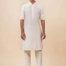 Tasva Men Off White Solid Straight Kurta-picture-29