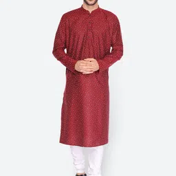 NAMASKAR Men Maroon Cotton Blend Printed Kurta-image-30