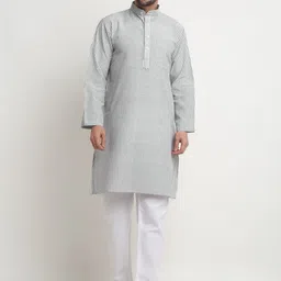 Arrabi Striped Woven Design Mandarin Collar Cotton Straight Kurta-picture-36