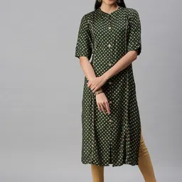 SHOWOFFFloral Printed Zari Mandarin Collar Cotton Kurta-picture-23