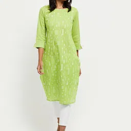 max Women Green Checked Flared Sleeves Thread Work Pathani Kurta-picture-47