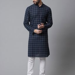 even Men Cotton Checked Kurta-image-67