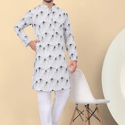 KRAFT INDIA Men Cold-Shoulder Sleeves Thread Work Pathani Kurta-image-94