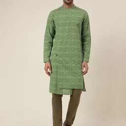 Fabindia FabBasic Geometric Band Collar Long Sleeve Kurta-2