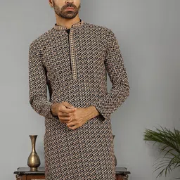 Jompers Men Geometric Printed Thread Work Pathani Kurta-picture-13