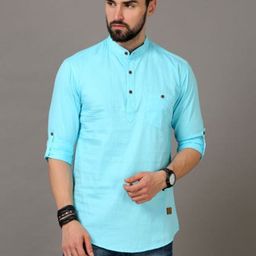 Tallwalker Band Collar Pure Cotton Straight Kurta-image-32
