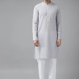 See Designs Men Cotton Grey Straight Kurta With Slub Effect-29