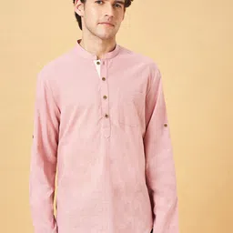 indus route by Pantaloons Mandarin Collar Cotton Linen Staight Kurta-picture-17