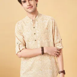 indus route by Pantaloons Geometric Printed Mandarin Collar Straight Kurta-image-58