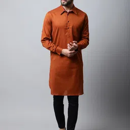 even Men Brown Pathani Kurta-53