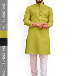 allan peter Pack of 2  Mandarin Collar Pathani Pure Cotton Kurtas-image-97