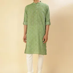 Fabindia Geometric Printed Band Collar Pure Cotton Straight Kurta-image-6