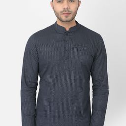 DEYANN Men Navy Blue Geometric Printed Cotton Kurta-picture-8