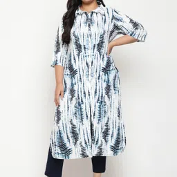 Amydus Plus Size Tie Dye Shibori Dyed Shirt Collar Curved Kurta-7
