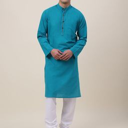 Fabindia Men Teal Pure Cotton Kurta-image-0