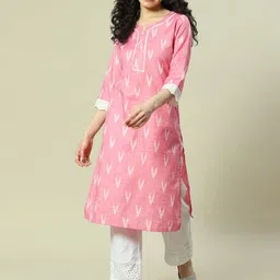 Rangriti Abstract Printed Mandarin Collar Thread Work Straight Kurta-27