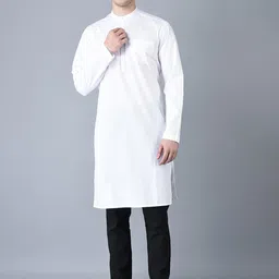 CANOE Patch Pocket Dobby Band Collar Straight Pure Cotton Kurta-image-84