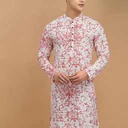 DEYANN Band Collar Abstract Printed Cotton Silk Kurta-picture-41