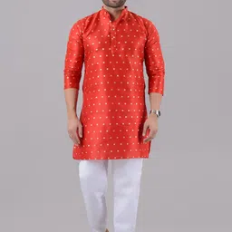 VILLAIN Geometric Printed Thread Work Mandarin Collar Kurta-image-76