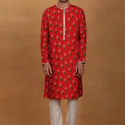 Masaba Floral Printed Mandarin Collar Straight Raw Silk Kurta-image-36
