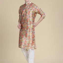 Anouk Floral Printed Mandarin Collar Raw Silk Straight Kurta-image-25