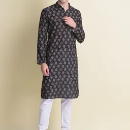 NAMASKAR Men Black Cotton Printed Kurta-36