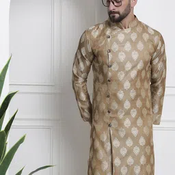 SOJANYA Men Beige Ethnic Motifs Jacquard Kurta-picture-25