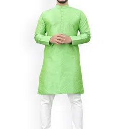 Divra Clothing Mandarin Collar Woven Design Thread Work Jacquard Straight Kurta-image-80