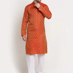 KRAFT INDIA Men Red & Gold-Toned Ethnic Motifs Jacquard Kurta-picture-45