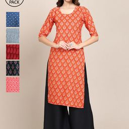 7Threads Women Pack Of 6  Multicoloured Geometric Printed Crepe Kurta-image-89