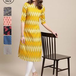 7Threads Women Pack of 6 Digital Printed Crepe Straight Kurtas-picture-23
