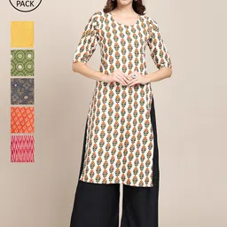 7Threads Women Pack Of 4 Crepe Printed Straight Kurta-image-1