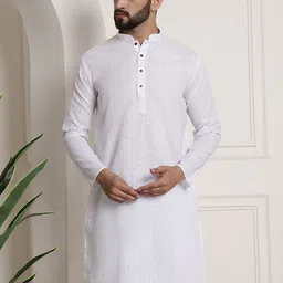 SOJANYA Men White Checked Dobby Kurta-picture-2