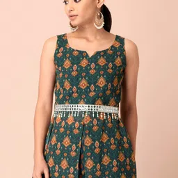 INDYA Ethnic Motifs Printed Belted Georgette Kurti-image-10