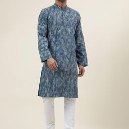 Fabindia Striped Band Collar Pure Cotton Straight Kurta-image-46