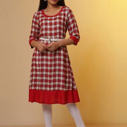 AURELIA Checked Round Neck Regular Sleeves A-Line Kurta Set-image-32