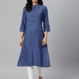 W Women Blue Thread Embroidered Rayon Kurta-95