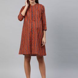 Nejo Women Orange & Blue Printed A-Line Maternity Kurta-image-79