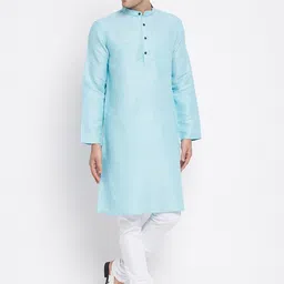 even Men Blue Solid Pure Cotton Kurta-image-91