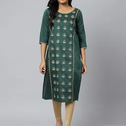 Aurelia Women Green Zari Embroidered Ethnic Liva Kurta-image-52