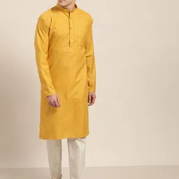 SOJANYA Men Mustard Yellow Thread Work Kurta-picture-23