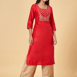 YU by Pantaloons Ethnic Motifs Yoke Design Thread Work Straight Kurta-52
