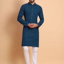 SWAGG INDIA Mandarin Collar Ethnic Motif Embroidered Thread Work Kurta-picture-50