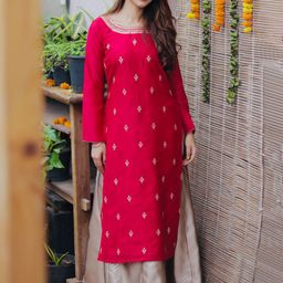 Libas Women Red & Golden Floral Motifs Embroidered Kurta-image-25