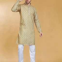 DIVISIVE Band Collar Geometric Embroidered Sequinned Slim Fit Straight Kurta-image-90