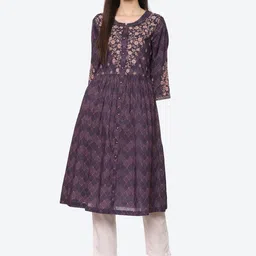Biba Women Blue & Pink Floral Embroidered Kurta-picture-21
